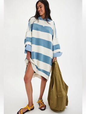 NWT FREE PEOPLE WE THE FREE OUT OF HERE STRIPED MAXI SWEATSHIRT